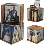 2 Cubes of Record Holder Shelf Storage Furniture - DIY Stackable 80-110 Vinyl Album Visualize Storage Box Cube - Natural Wooden Organizer Crate Cabinet
