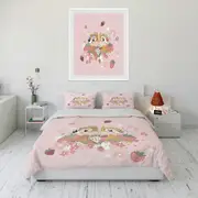v1881 Bed Sheets Chip and DalePrinted Bedding Set Cartoon Microfiber Bed Set Pillowcase Adult Bed Cover Bedroom Bed Set Duvet 3-Piece Bedding Set (1 D