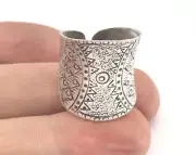 Ring Thumb Adjustable Antique Silver Plated Brass Textured Women Rustic Ethnic