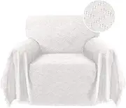 H.VERSAILTEX Cotton Sofa Cover Washable Sofa Couch Covers Textured Geometrical Jacquard Fabric Sofa Cover Living Room Sofa Throws Sofa Slipcovers for Pets, Kids(180cm x 230cm, Medium, White)