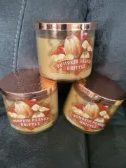 Lot 3 Bath & Body Works Pumpkin Peanut Brittle 3 Wick 14.5 Oz Candles NEW