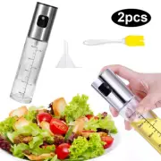2Pcs Oil Sprayer Atomizer Oil Dispenser Brush Funnel Cooking Spray Glass Silver