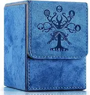 PROMAXIBINDER MTG Commander Deck Box with 2 Dividers, Fits 100+ Single Sleeved Cards, Strong Magnet Magic Gathering Deck Box, PU Leather Trading Card Storage Box for TCG CCG MTG Cards (Navy Blue-Tree)