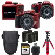 Kodak PIXPRO AZ425 Digital Camera (Red) +Extra Battery +Tripod +Case-128GB Kit