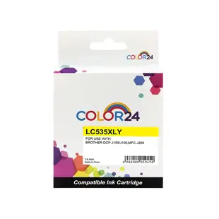 【Color24】 for Brother LC535XLY 黃色高容量相容墨水匣 /適用 MFC J200 / DCP J100 / J105