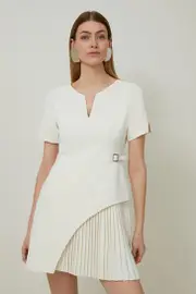 Tall Tailored Military Pleat Short Sleeve Mini Dress