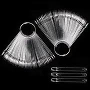 100 PCS False Nail Sticks Fan-Shaped Nail Art Tips Nail Display Card Nail Swatches Practice Tool with Ring, Clear
