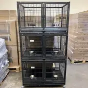✅3-TIER HD Dog Kennel Crate 4-Door, Divider, Plastic Flr,Bowl, Tray & Casters