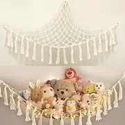 QYINXIU Stuffed Animal Toy Hammock Hanging Large Macrame Toy Hammock Organizer Pet Net for Stuffed Animal Display Corner Plush Toys Net Holder Decor for Nursery Playroom Bedroom (Without light)