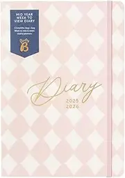 Busy B A5 Week-to-View Diary - Mid-Year Academic Planner- Aug '25 - Aug '26 - Pink Harlequin Print Journal – Weekly Layout opposite a Notes Page, Goals, Expenses, Pen Loop & Elastic Closure