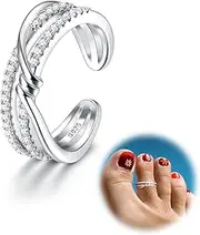[Kakonia] Toe Rings for Women,925 Sterling Silver Toe Rings,Adjustable Toe Ring Beach Band Nail Rings,Daisy Flower CZ Cross Opal Twist Knot Rings Cuff,Open Womens Foot Jewelry