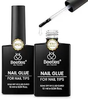 Beetles 9 in 1 Gel Nail Glue for Acrylic Nails Tips, 2 Pcs 10ml Super Strong Nail Glue for Clear False Nails Tips Base Coat Rhinestones Blooming Art Gel Long Lasting U V Light Cure
