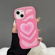 LIUJINCAN iPhone XR Case - Pink Big Love Heart Pattern Case with Wave Frame - Soft TPU Bumper with Camera Protector and Raised Edges Shockproof - Silicone Cover for Women and Girls