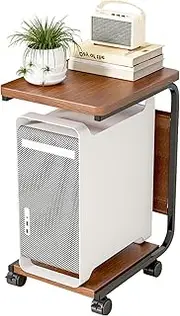 Computer Tower Stand, Movable C Shape Double Layers Multitunctional Sofa Side Table, Lockable Wheels Stable Mobile CPU Stand for Home, Office