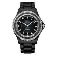 在飛比找momo購物網優惠-【RHYTHM 麗聲】璀璨奢華鑲鑽日期顯示窗格陶瓷腕錶(黑/