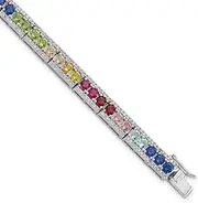 [JewelryWeb] 925 Sterling Silver Rhodium Plated CZ Simulated Diamond and Multicolor Nano Crystals Bracelet 19 Centimeters Link-Bracelet for Women