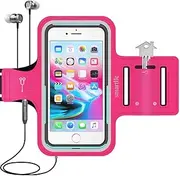 Sport Armband Water Resistant Running Case iPhone 8 Plus 7 Plus 6s Plus 6 Plus, Samsung Galaxy, LG, Moto, with case (Lifeproof/Others), Fitness Gym Workout Case Key/Card Holder, Cable Locker [Pink]