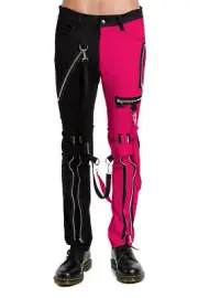 Tripp NYC Split Leg Bondage Pants [Black/Pink] - Bondage Pants, Emo, Goth, Mall