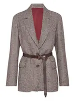 [Brunello Cucinelli] Brunello Cucinelli-Blazer Con Cintura E Motivo Pied-De-Poule-Donna 40 IT