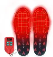 Heated Insole, USB Rechargeable W Remote Control Switch Wireless Thermal LARGE