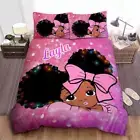 Little Melanin Queen Pink Cutest Black Girl Magic Quilt Duvet Cover Set Queen