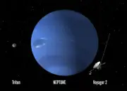 NEPTUNE with LARGEST MOON TRITON - 3D Postcard - Astronomy Greeting Card