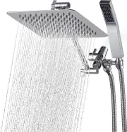 Heyone All Metal Dual Square Shower Head Combo | 10" Rain Shower Head with Handheld | 71" Long Flexible Hose | Smooth 3-Way Diverter | Adjustable E...