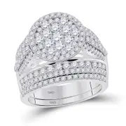 14k White Gold Round Diamond Bridal Wedding Ring Set 3 Cttw