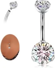 [AROWRO] G23 Titanium Belly Button Rings Belly Ring Navel Ring 14G Barbell Jewelry 10mm Belly Ring Belly Piercing Jewelry Round Cubic Zirconia Piercing for Navel Belly Piercings