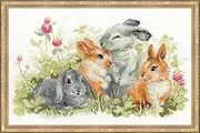 RIOLIS - Funny Rabbits 1416, Animals Cross Stitch Kits 15,75" x9,84, Cross Stitch Kits for Beginners & Advanced, Crossstitching Kits Adult, Counted Stitching Kits, Embroidery Kit