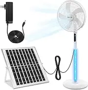 Blosssound Solar Rechargeable Floor Fan Standing Fan with Solar Panel, 16'' Battery Powered Vertical Fan, 10000mah Battery, Two Charging Methods, 6 Speeds, Oscillating Pedestal Fan for Home Warehouse