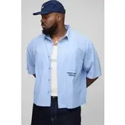 Mens Blue Plus Oversized Boxy Monte Carlo Embroidered Stripe Shirt