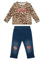 GUESS Girl's Leopard Print Top and Knit Pants Set Size: 3/6M, Spandex