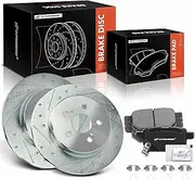 A-Premium 10.43 inch (265mm) Rear Drilled and Slotted Disc Brake Rotors + Ceramic Pads Kit Compatible with Select Toyota Models - Corolla 2019/2022, with Manual Parking Brake, 6-PC Set