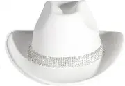[MTKCM] White Cowgirl Cowboy Hat Wide Brim Bling Rhinestone Party Cap