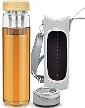 1000ml Glass Water Bottle with Tea Infuser BPA-Free Glass Tea Tumbler with Sleeve & 2 Lids Reusable Travel Mug for Loose Tea, Coffee, Fruit