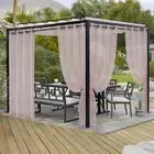 LORDTEX Burlap Linen Look Outdoor Curtains for Patio - 2 Panels Waterproof Sh...