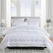 Bedduvit Boho Queen Comforter Sets - 100% Cotton Bedding Comforter Sets Queen,White Bohemian Bed Set,3 Pieces Reversible Bed Set Pattern Printed Comforters Queen Size Including Pillow Shams