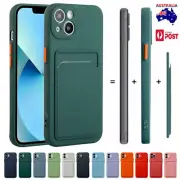 For iPhone 15 14 13 12 11 Pro Max Case Silicone Cover With Wallet Card Holder