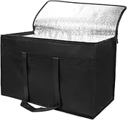 Foldable Insulated Cooler Bag, XXL-Large Grocery Tote with Zipper Closure, Reusable Shopping Bag for Hot and Cold Food Delivery, Support Plate Included