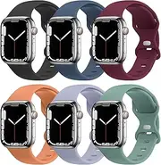 AIRPROCE 6 Packs Bands Compatible with Apple Watch 38mm 40mm 41mm 42mm 44mm 45mm 49mm, Soft Silicone Sport Wristbands Replacement Strap for iWatch Ultra 2 Ultra SE Series 9 8 7 6 5 4 3 2 1 for Women
