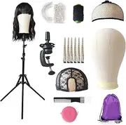 TAIANUAN Wig Stand with Head 23 Inch Canvas Mannequin Head with Stand for Wigs Height Adjustable Tripod Wig Head Stand Wig Holder for Hair Styling with Extra Clamp Stand
