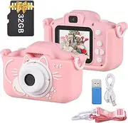 Mingzhe X8 Mini Camera Kids Camera Digital Camera 1080P Video Camera 20MP Dual Lens 2.0 Inch IPS Screen Built-in Battery Cute Photo Frames Interesting Games with 32GB Memory Card USB Card Reader Neck