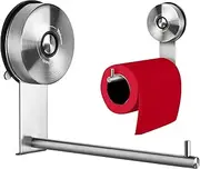 [YOHOM] Vacuum Suction Cup Toilet Paper Roll Holder Wall Mounted Suction Loo Roll Holder Bathroom Paper Towel Hanger Toilet Paper Holder Stainless Steel Paper Roll Tissue Paper Rack No Drilling Brushed
