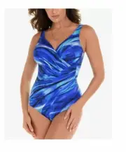 NWT Miraclesuit Oceanus Twist-Front Allover Slimming Swimsuit Blue 16 or 18