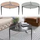 Grey & Tan Round Tempered Glass Coffee Table Sofa Side Table for Living Room