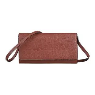 【BURBERRY 巴寶莉】BURBERRY HENLEY大壓印LOGO設計小牛皮10卡釦式斜背長夾(棕)