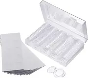 Jiusion 100 Pieces EVA Plastic Coins Case Container Holder Capsules Round Supplies with 1 Piece Storage Organizer Box and 100 Pieces Protective Foam Gasket for 19mm - 30mm Coins Collection