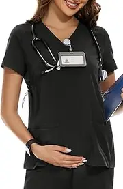 [PACBREEZE] Women's Maternity Top/Shirts Side Ruched Button Front Babydoll Tee Top Mama Pregnancy Clothes