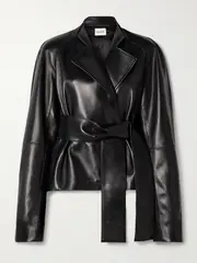 [KHAITE] KHAITE - Edith Asymmetric Belted Leather Jacket - Black - medium medium Black